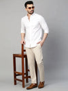 Genips Men's Beige Cotton Stretch Caribbean Slim Fit Solid Trousers