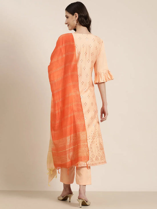 Women Peach Floral Kurta Set-AN-014-Peach