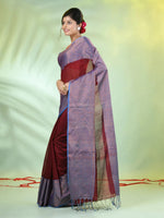 Maroon Cotton Saree With Zari Borders-MA66BCT43620005