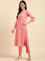 Women's Pink Printed Kurta Set-SKC-7901-Coral