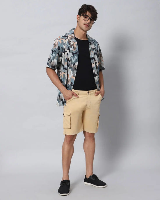 Solid Stretchable Shorts with 6 pockets-Beige-HCS6013-30