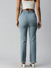 Women's Blue Solid Denim Relaxed Jeans-IM9708-Blue