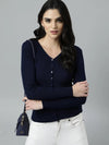 Women Navy Blue Solid Tailored Jacket-LT-2111-Navyblue