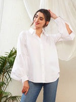 Women White Poplin Lantern Sleeves Shirt