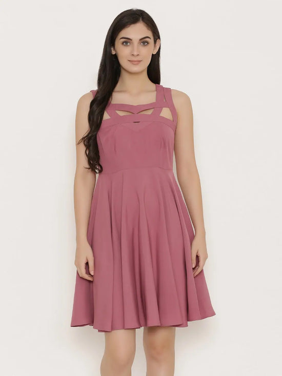 Cutout neck skater dress in Mauve