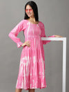 Women's Pink Tie Dye Fit and Flare Dress-ON-9-Pink