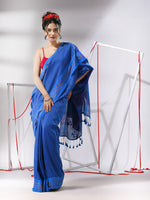 Sapphire Blue Cotton Saree With Stripes Pallu-MA55CT06520029