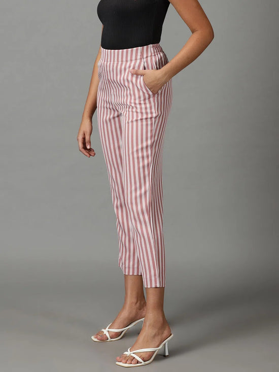 Women's Mauve Striped Formal Trouser-IM-9897-Mauve