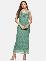 Floral Green Cowl Neck Slip Dress-17364