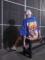 Women Royal Blue FUN Printed Oversized T-Shirt Dress