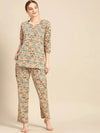 Kurta with Pyjama Set in Floral Block Print