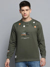 Men Green Printed Casual Sweatshirt-BP-1433-Olive