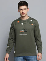 Men Green Printed Casual Sweatshirt-BP-1433-Olive