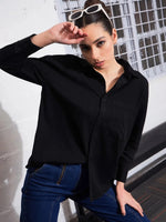 Women Black Cotton Twill Oversized Shirt