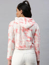 Women's White Solid Crop Front-Open Sweatshirt-AF-1791-Whitepink