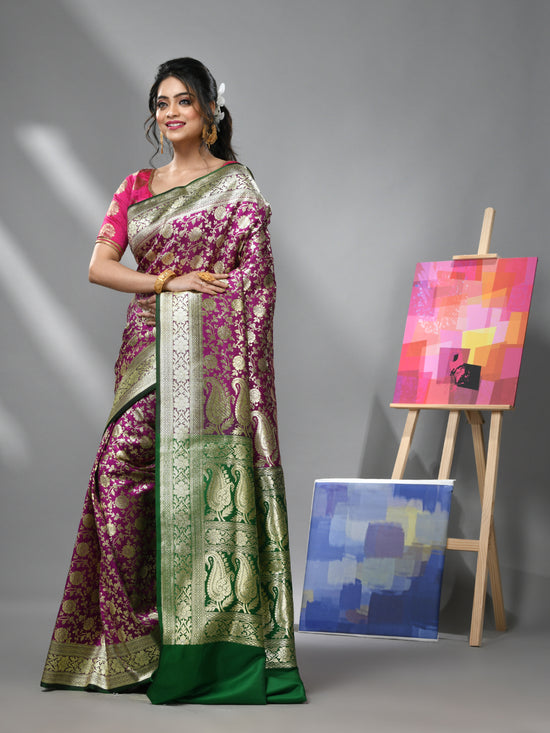 Purple Silk Banarasi Saree With Zari Woven Floral And Paisley Designs-MA52BSL441050054