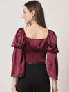 Wine Satin Smoking Top