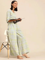 Overlap crop top with flare pyjama set in Checks