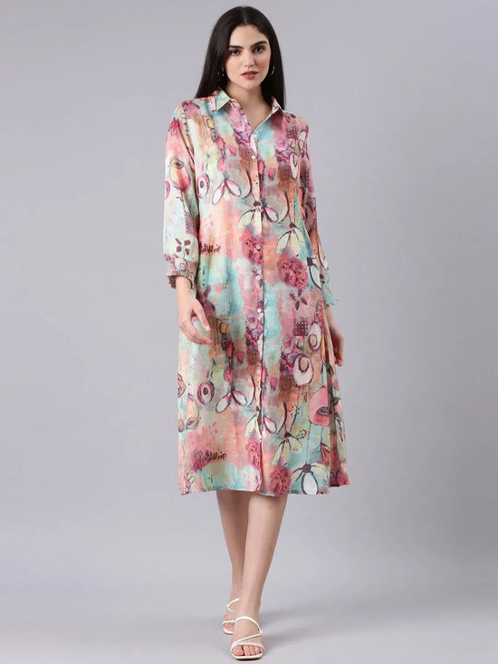 Women Peach Printed Shirt Dress-DW-4453-Peach