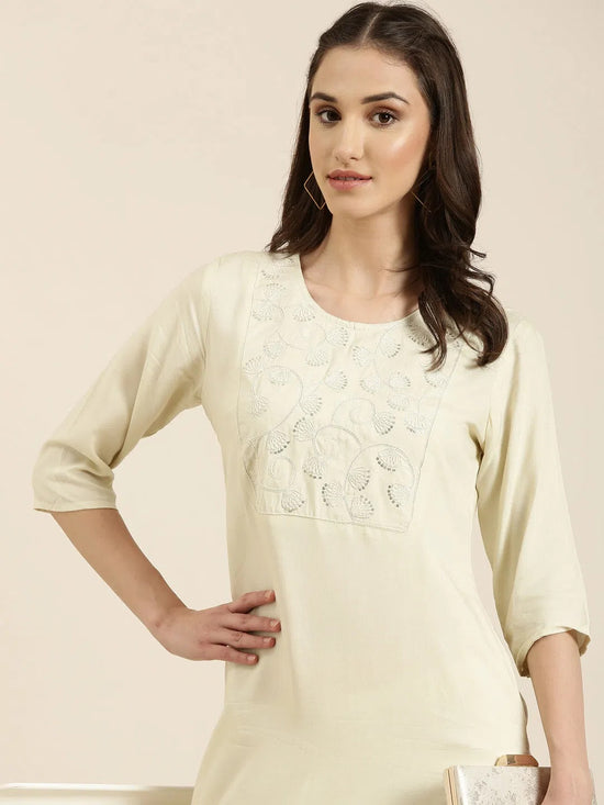 Women Cream Solid Straight Kurta-NJ-3622212-Cream