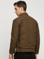 Men Brown Mock Collar Solid Tailored Jacket-SO-23-2-Brown