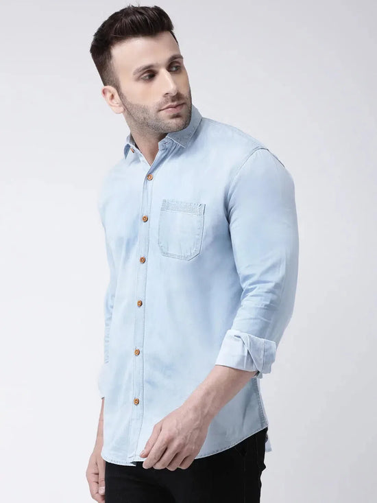 Hangup Men Slim Solid Shirts-CollarSkyDenimShirt