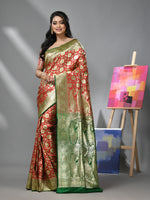 Red Silk Banarasi Saree With Zari Woven Floral And Paisley Designs-MA52BSL441050048