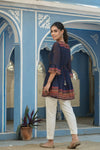 Indigo Geometric Printed Georgette Peplum Tunic With Tassels