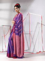 Blue Cotton Saree With Stripes Pattern-MA55CT06540089