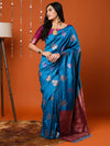 Saree Mall Women's  Blend Blue Woven Design Designer Saree With Blouse Piece-17PAKHI1804