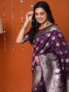 Saree Mall Women's  Blend Purple Woven Design Designer Saree With Blouse Piece-17PAKHI1807