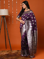 Saree Mall Women's  Blend Purple Woven Design Designer Saree With Blouse Piece-17PAKHI1807