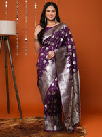 Saree Mall Women's  Blend Purple Woven Design Designer Saree With Blouse Piece-17PAKHI1807