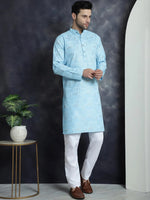 Men's Printed Kurta with Churidar-JOKP-P-5031Sky