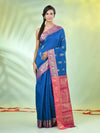 Sapphire Blue Cotton Saree With Nakshi Zari Borders-MA66BCT431050025