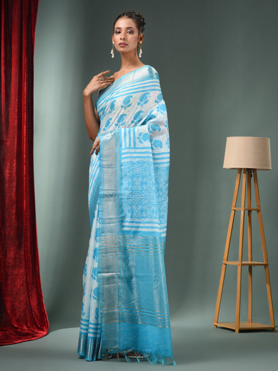 Sky Blue Blended Silk Handwoven Saree With Zari Border-MA50BSL34830030