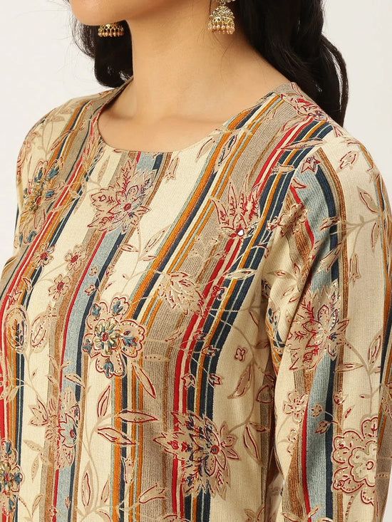 Women's Beige Printed Straight Kurtas-GW-2467-Beige