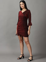 Women's Red Solid Wrap Dress-SRA-1335-Red