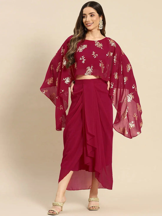 Cape top with draped skirt in Magenta