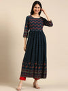 Women's Blue Printed Anarkali Kurta-GW-805-13-Navyblue