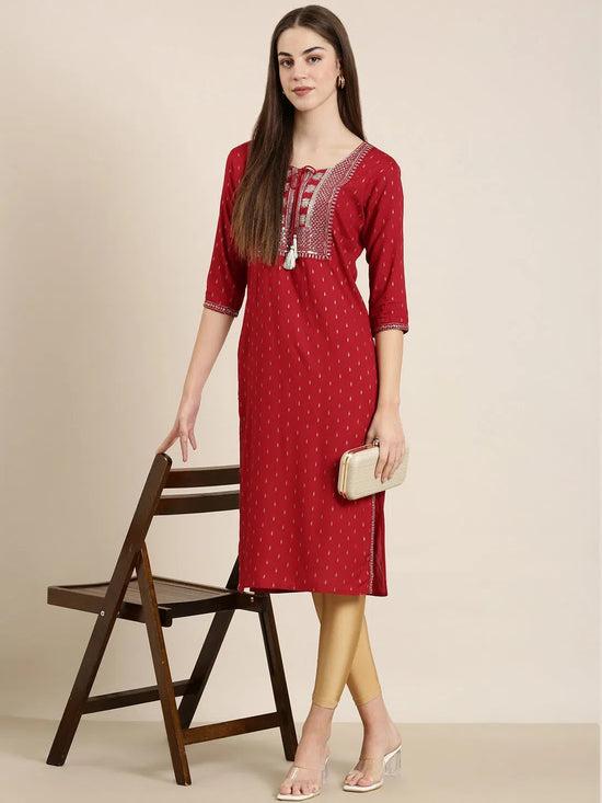 Women Red Floral Straight Kurta-NJ-3545256-Red