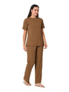 Smarty Pants Women's Cotton Rib Brown Color Round Neck Night Suit