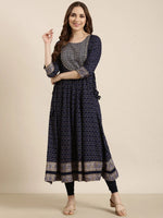 Women Anarkali Navy Blue Floral Kurta-AT-A915-LG-Navyblue