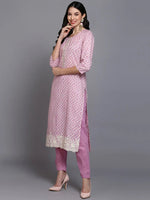 Ahika Women Pink Rayon Printed Straight Kurta Pant Set