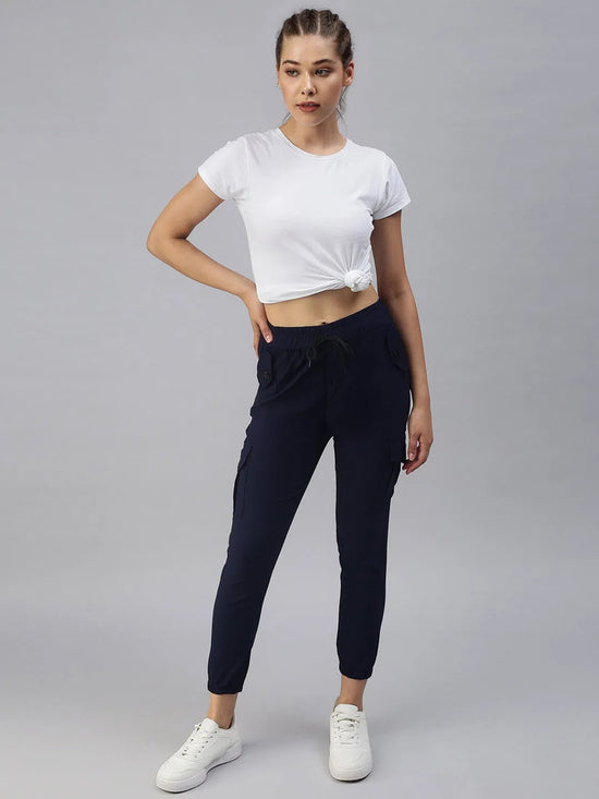 Women's Navy Blue Solid Joggers Track Pant-AN-9015-Navyblue