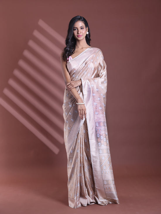 Ecru Silk Soft Saree With Texture Print-MA60BSL01400060