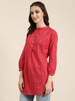 Women Pink Striped A-Line Kurti-NJ-3602220-Pink