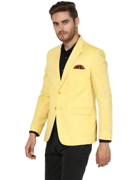 Hangup Men Standard Solid Men Formalwear-YellowLinenBlazer