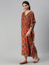 Women's Orange Printed Kaftan Kurta-GW2333-Coral