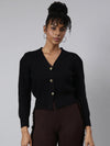 Women Solid Black Regular Cardigan-CHN-889-Black